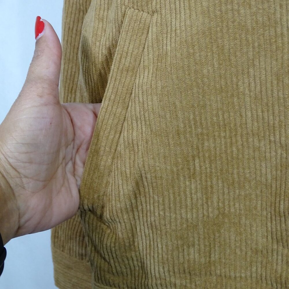 Corduroy Button Up Shirt Jacket Tan Women Size L Long Sleeve Pockets - Picture 4 of 11